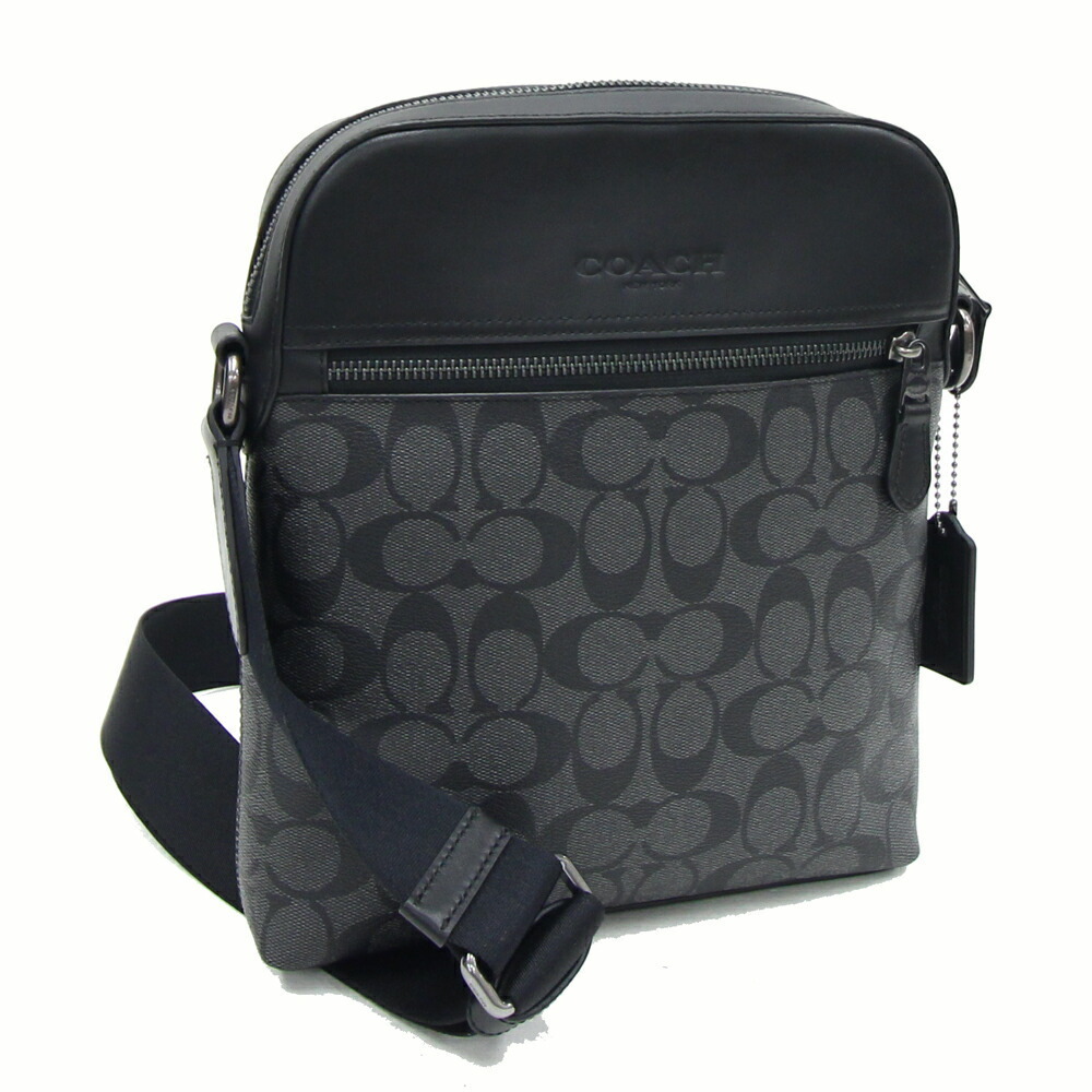 Coach Houston Flight Bag Shoulder Bag Gray Black Leather crossbody